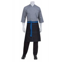 Chef Works | Black Wide Half Apron With Blue Ties